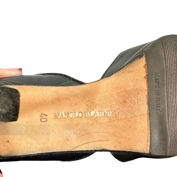 Manolo Blahnik Caracalla Pointy Toe Strappy Lace Up Heels Black Leather Sz:40 - Picture 8 of 9